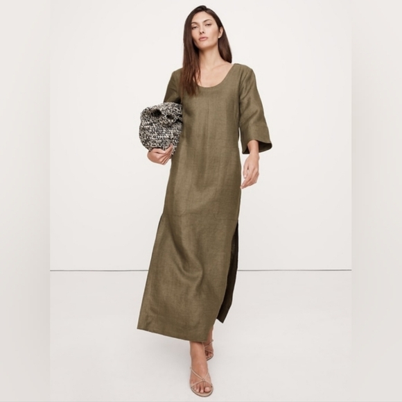 Banana Republic Linen Scoop-Neck Maxi Dress Black - Picture 3 of 7